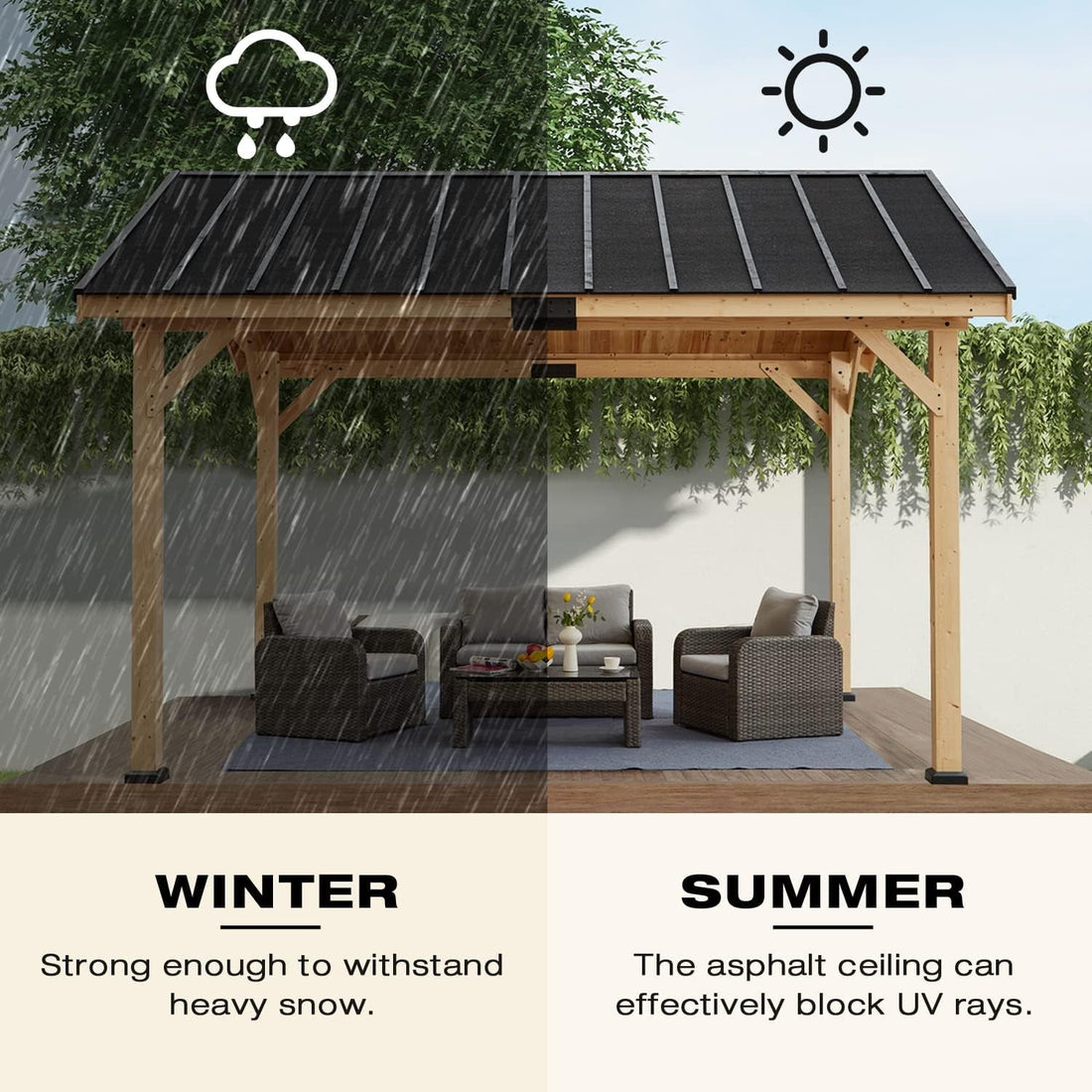 12x15 Spruce Wood Hardtop Gazebo Asphalt Roof
