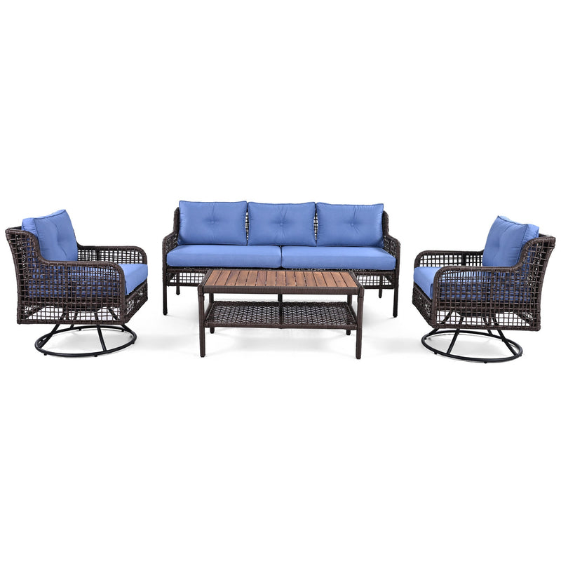 4 Pieces Patio Furniture Set with Swivel Chairs, Outdoor Wicker Sofas