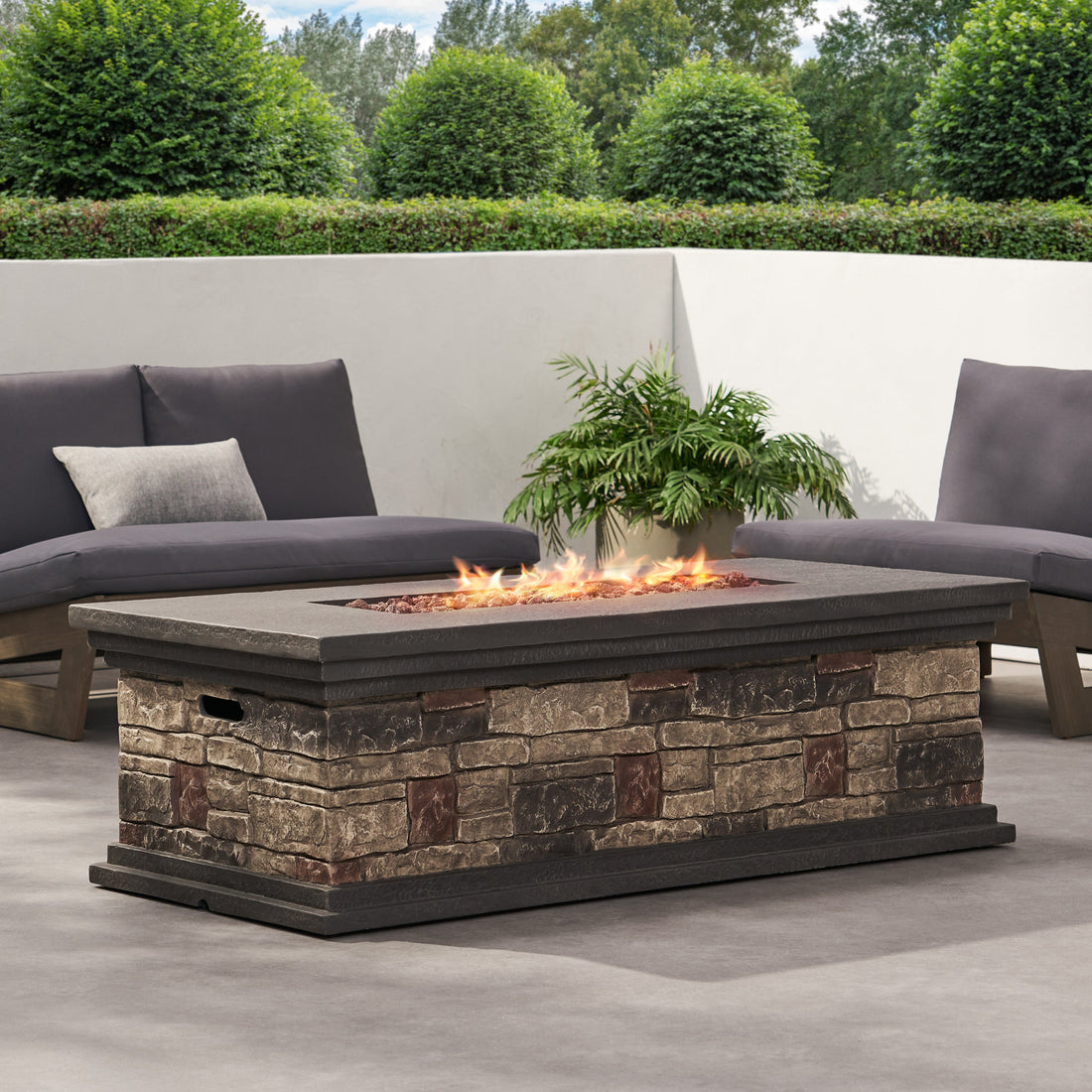 Contemporary Rectangle MGO Fire Pit 50,000 BTU Stone Gray Magnesium