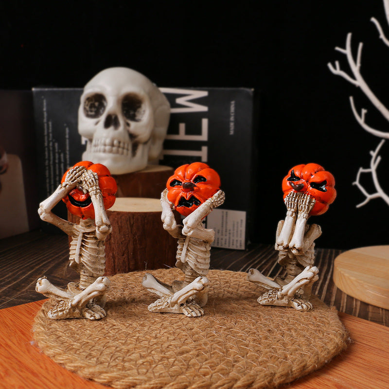 Pumpkin Head Skull Ornaments – 3-Piece Set