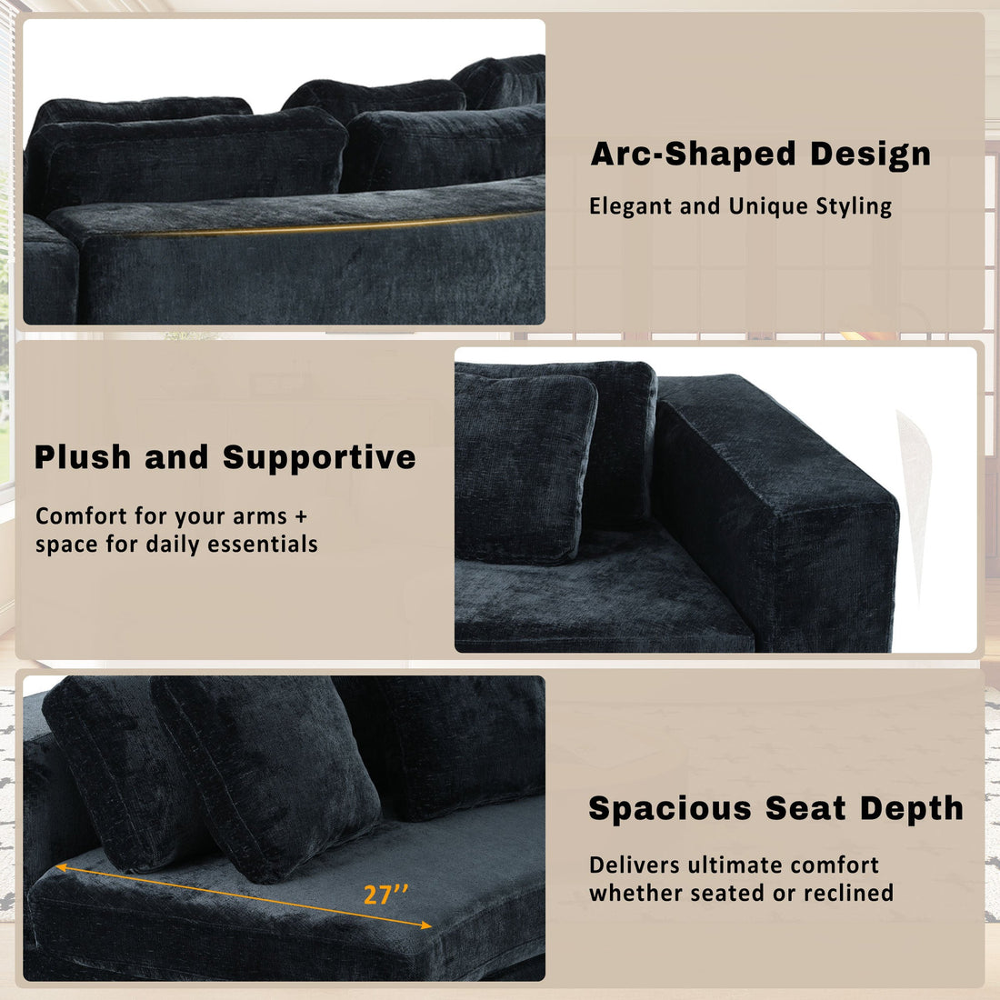 115.7' Pure Foam Modular Sofa, 2-Piece Set with 5 Cushions, 4-Seater,