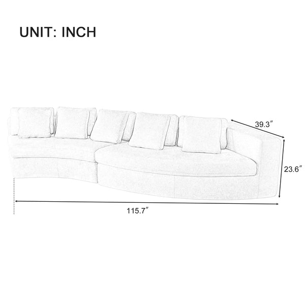 115.7' Pure Foam Modular Sofa, 2-Piece Set with 5 Cushions, 4-Seater,
