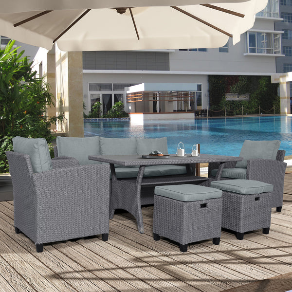 6-Piece Outdoor Rattan Wicker Set Patio Garden Backyard Sofa, Chair
