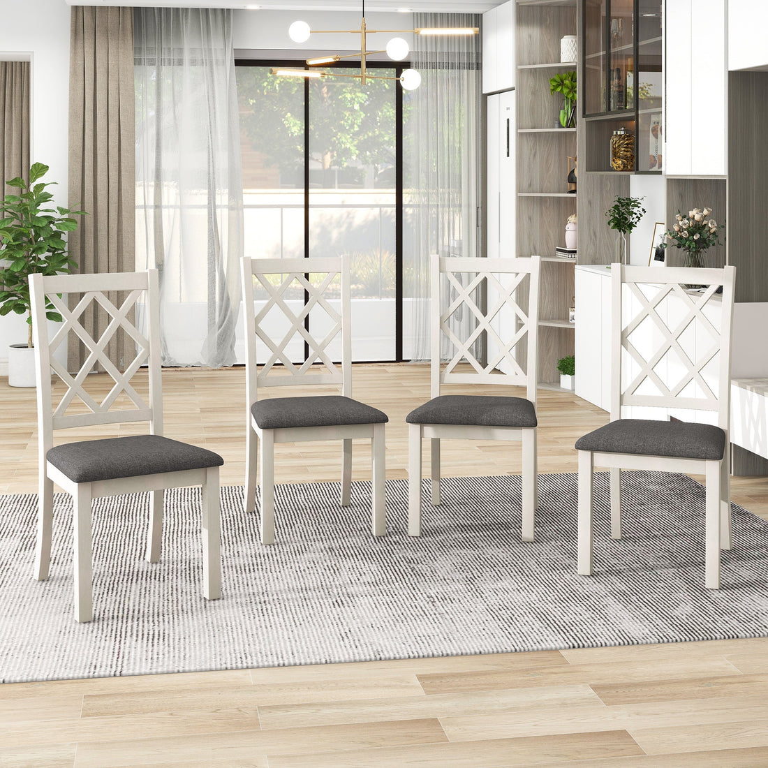 Mid-Century Solid Wood 5-Piece Round Dining Table Set, Kitchen Table