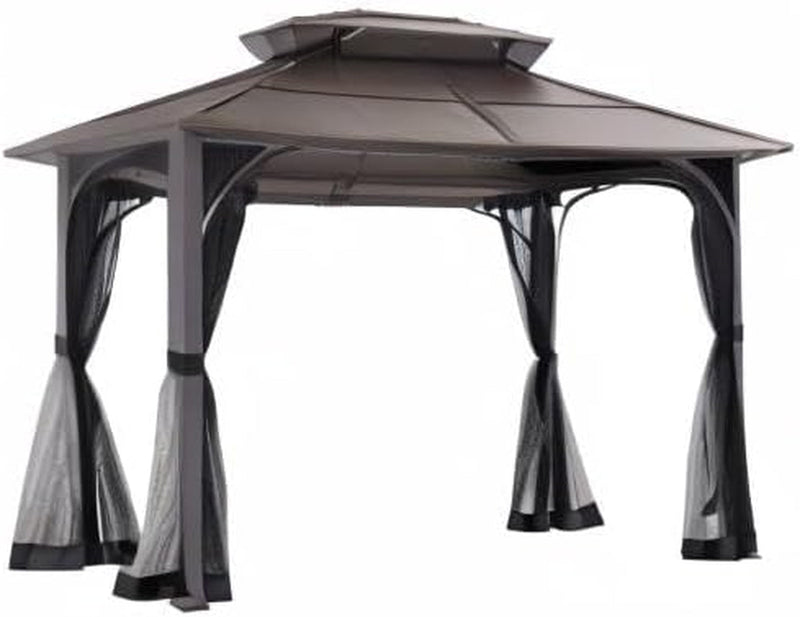 10x12 Hardtop Gazebo Steel Frame Netting Brown