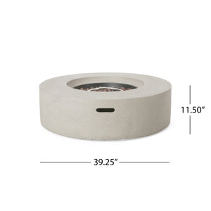 Modern Outdoor 50,000 BTU Round MgO Concrete Propane Fire Pit, Light