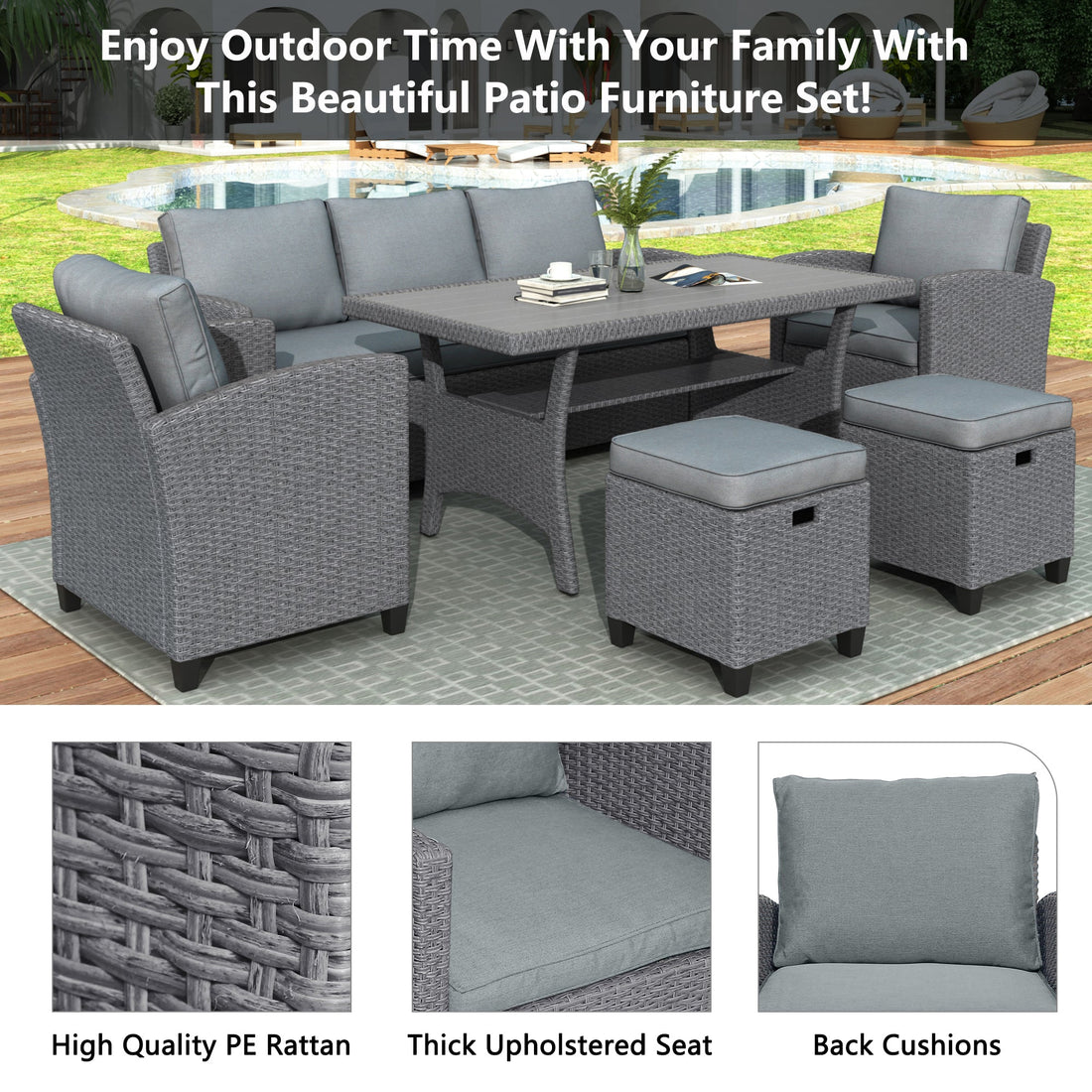6-Piece Outdoor Rattan Wicker Set Patio Garden Backyard Sofa, Chair