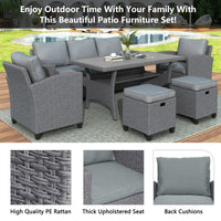 6-Piece Outdoor Rattan Wicker Set Patio Garden Backyard Sofa, Chair