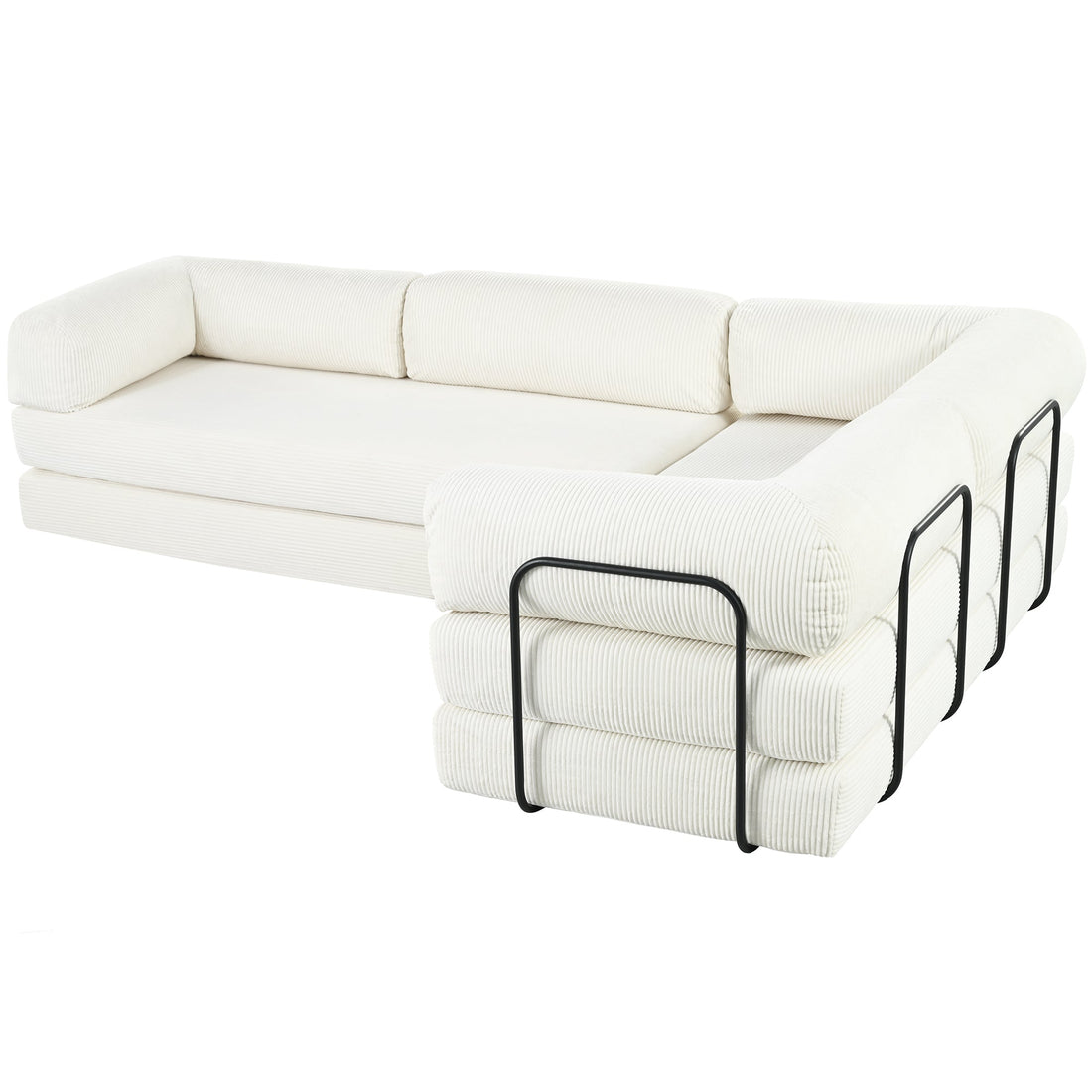 L-Shaped Modular Sofa Bed in Corduroy Fabric, Ideal for Living Rooms