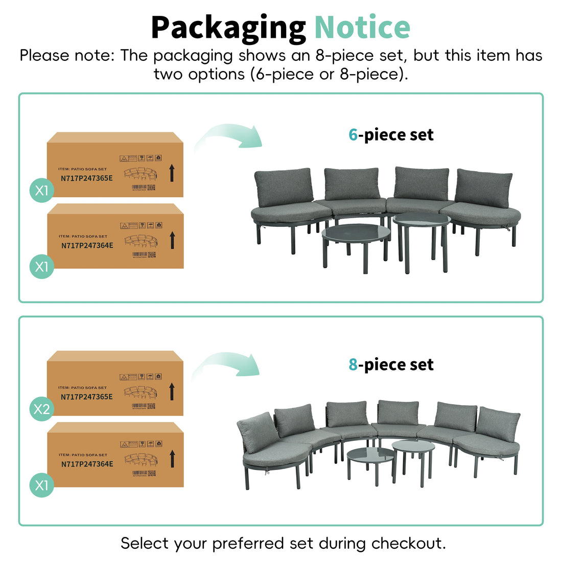 6-Piece Patio Sofa Furniture Set, Half Moon Outdoor Sectional Sofa