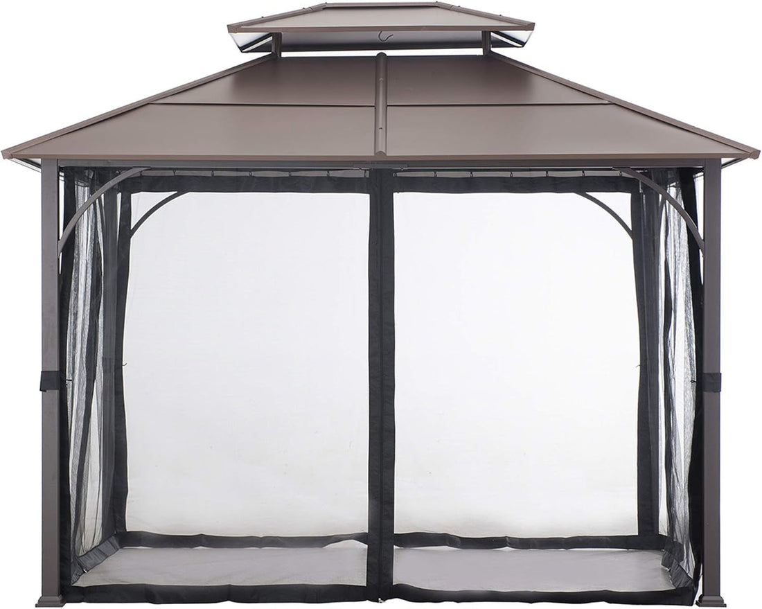 10x12 Hardtop Gazebo Steel Frame Netting Brown