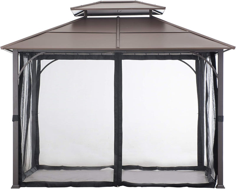 10x12 Hardtop Gazebo Steel Frame Netting Brown