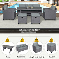 6-Piece Outdoor Rattan Wicker Set Patio Garden Backyard Sofa, Chair
