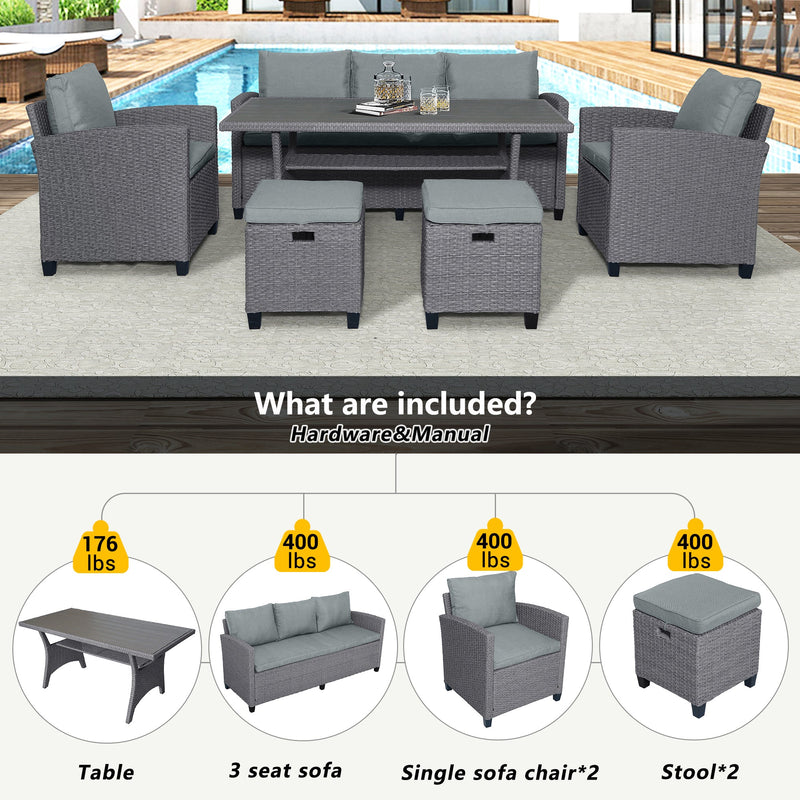 6-Piece Outdoor Rattan Wicker Set Patio Garden Backyard Sofa, Chair