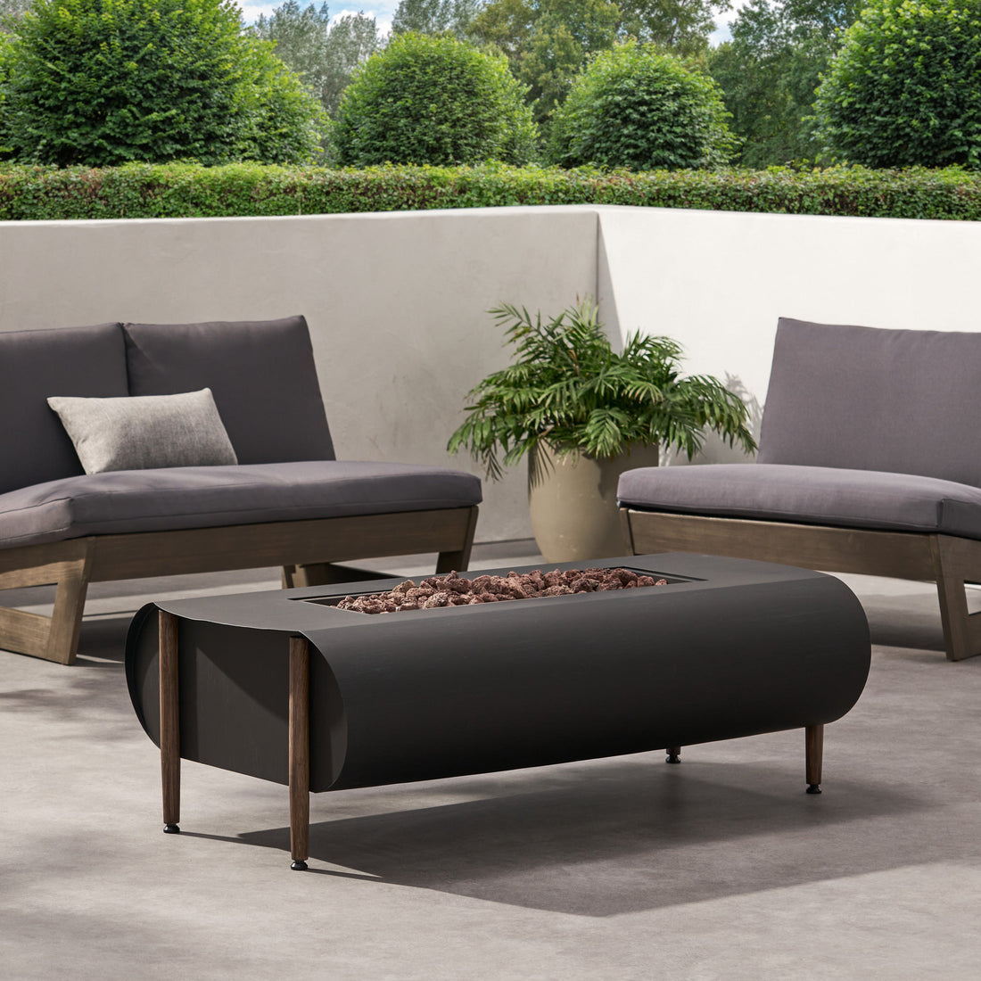 Vernon Rectangle Fire Pit 50,000 BTU Dark Gray Iron 50x25.5x15.25