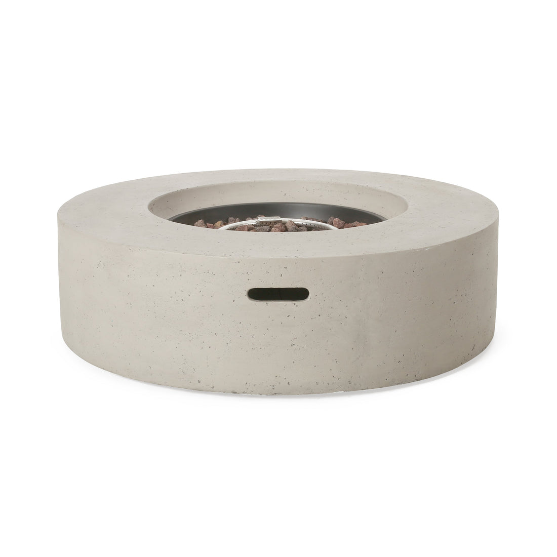 Modern Outdoor 50,000 BTU Round MgO Concrete Propane Fire Pit, Light