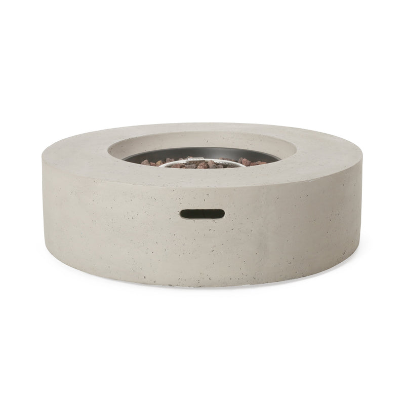 Modern Outdoor 50,000 BTU Round MgO Concrete Propane Fire Pit, Light