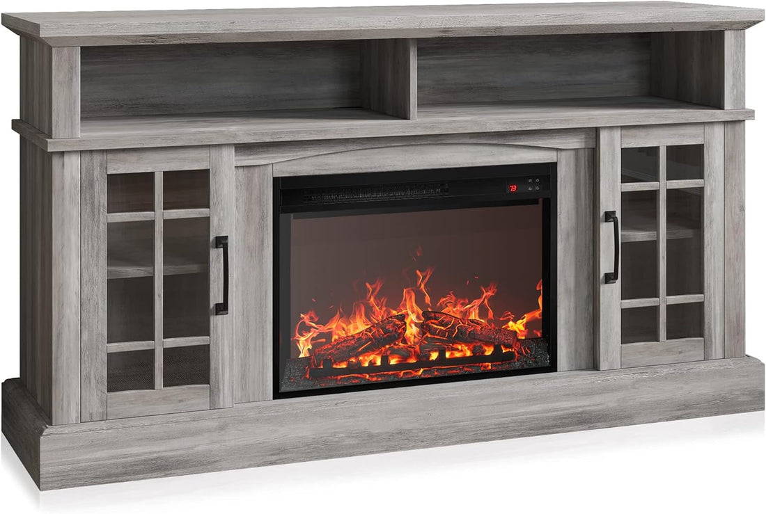 Traditional 58" Rustic TV Stand with 23" Electric Fireplace Heater