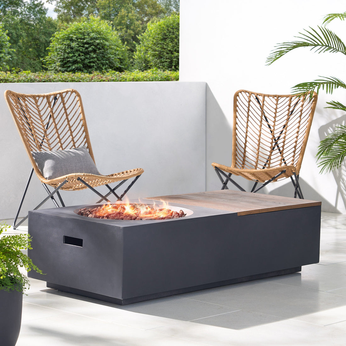 Outdoor 50,000 BTU Lightweight Concrete Rectangular Fire Pit Table