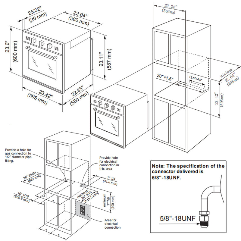 Empava 24WO10L 24 inch 2.3 Cu. ft. Gas Wall Oven