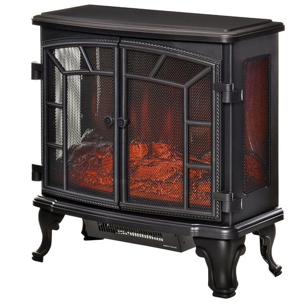 Black Remote Controlled Electric Fireplace Heater Realistic LED Flames