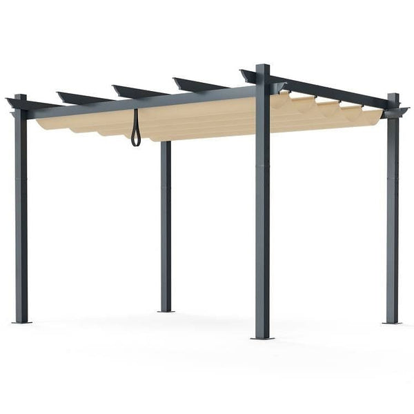 Modern 10 x 12 Ft Outdoor Sturdy Pergola with Retractable Beige