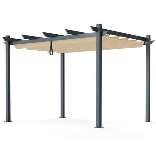 Modern 10 x 12 Ft Outdoor Sturdy Pergola with Retractable Beige