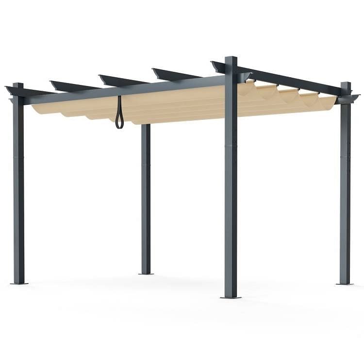 Modern 10 x 12 Ft Outdoor Sturdy Pergola with Retractable Beige