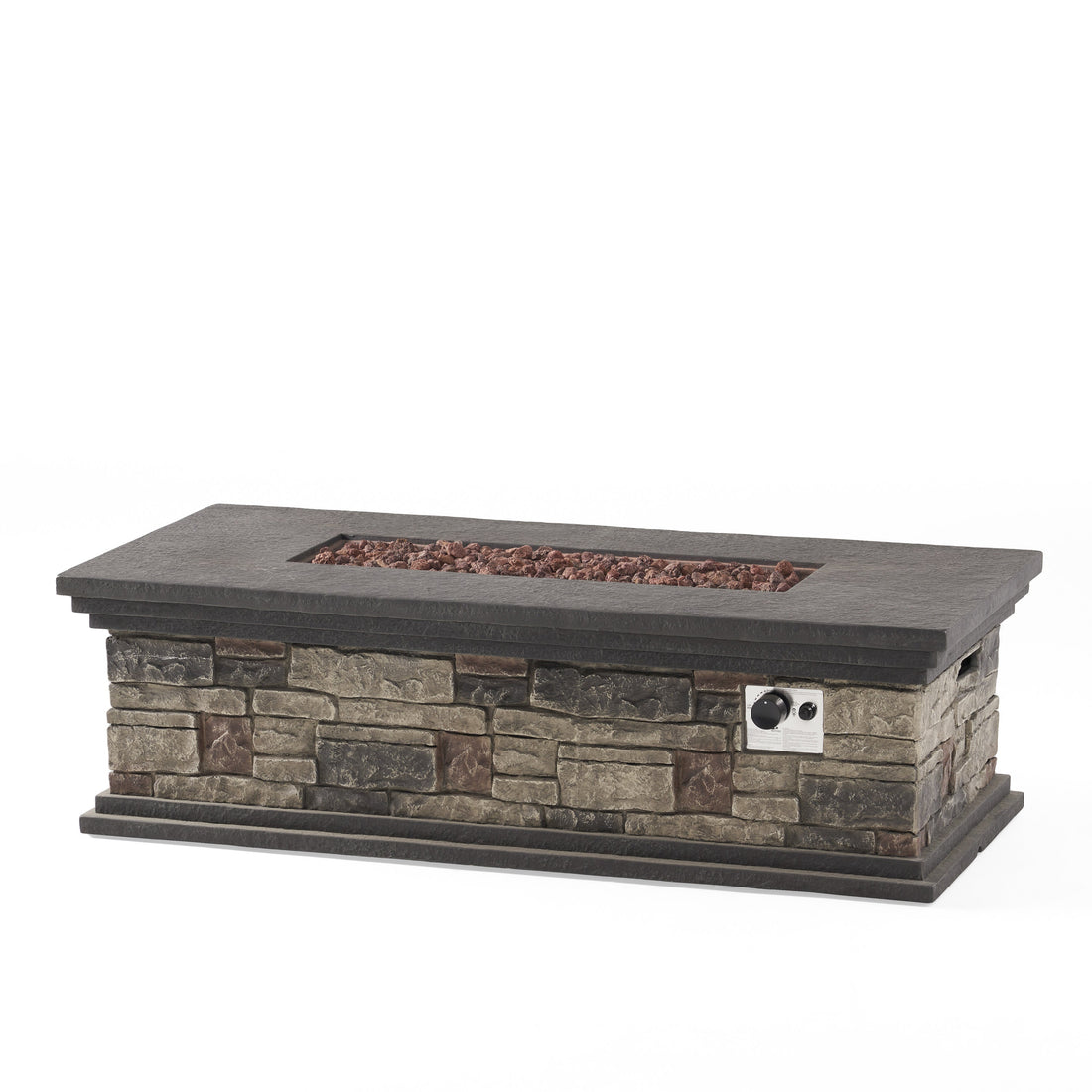 Contemporary Rectangle MGO Fire Pit 50,000 BTU Stone Gray Magnesium