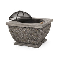 32'  MgO Light-Weight Concrete Wood Burning Square Fire Pit, Grey