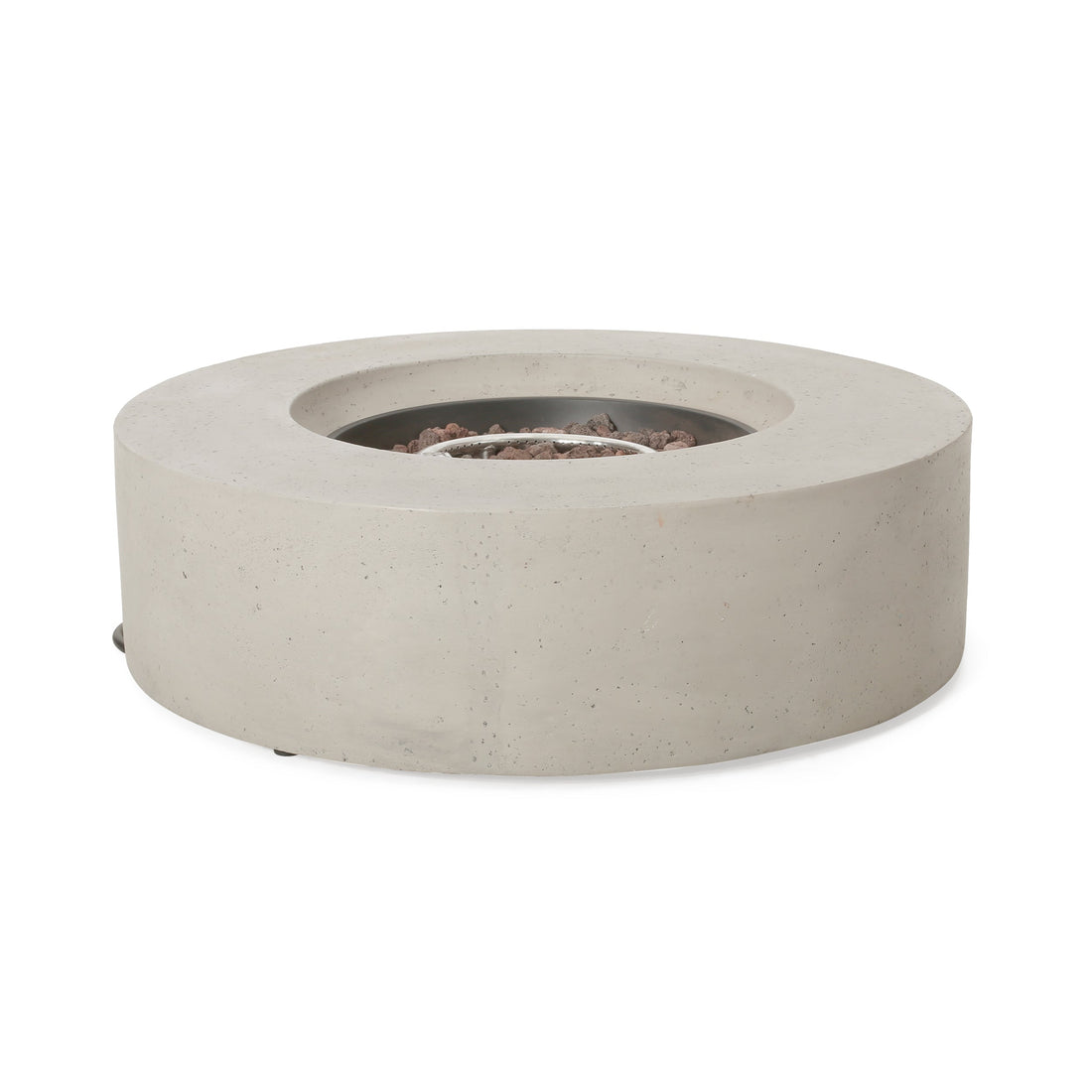 Modern Outdoor 50,000 BTU Round MgO Concrete Propane Fire Pit, Light