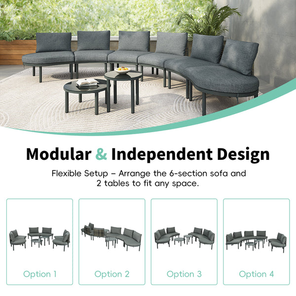 8-Piece Patio Sofa Furniture Set, Half Moon Outdoor Sectional Sofa