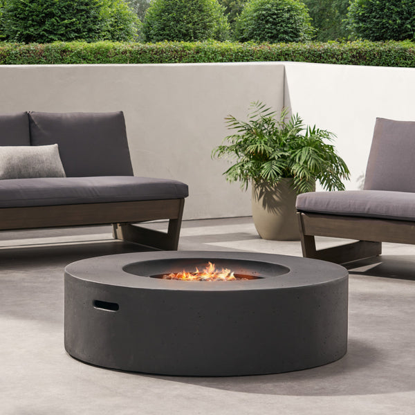 Modern Lightweight Concrete Outdoor Circular Fire Pit 50,000 BTU Dark