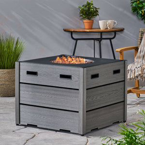 Rustic Style Outdoor 31' WPC Base Square Propane Fire Pit, 40,000 BTU,