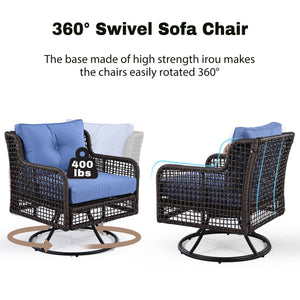 4 Pieces Patio Furniture Set with Swivel Chairs, Outdoor Wicker Sofas