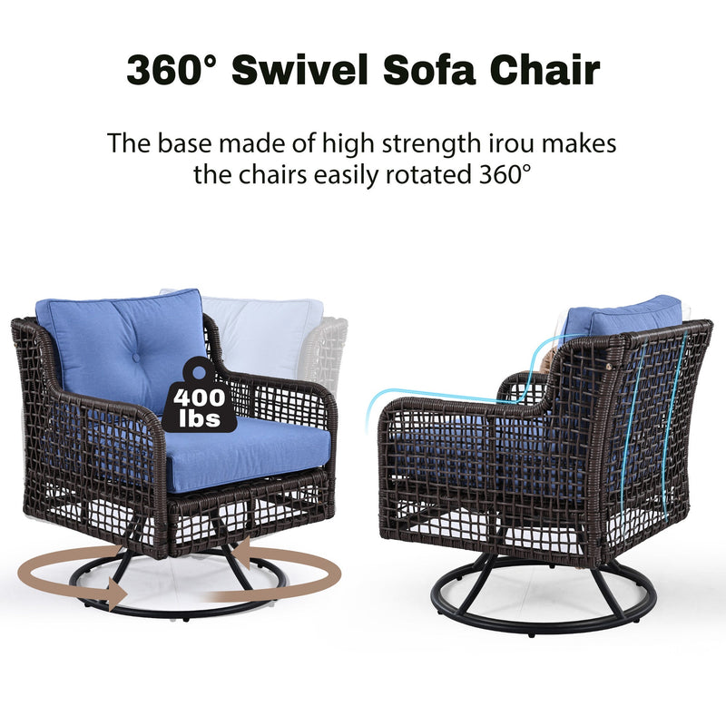 4 Pieces Patio Furniture Set with Swivel Chairs, Outdoor Wicker Sofas