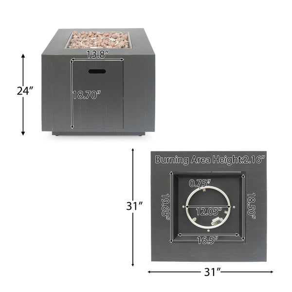 Outdoor Iron Square Propane Fire Pit with Tank Space, Brushed Brown