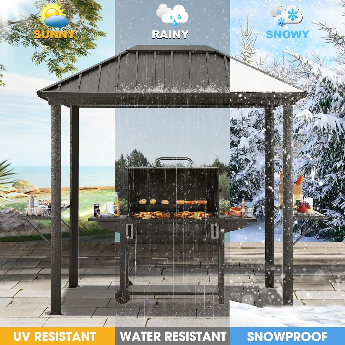 Grill Hardtop Gazebo 6X8 - Outdoor Metal Hard Top Gazebo, Permanent