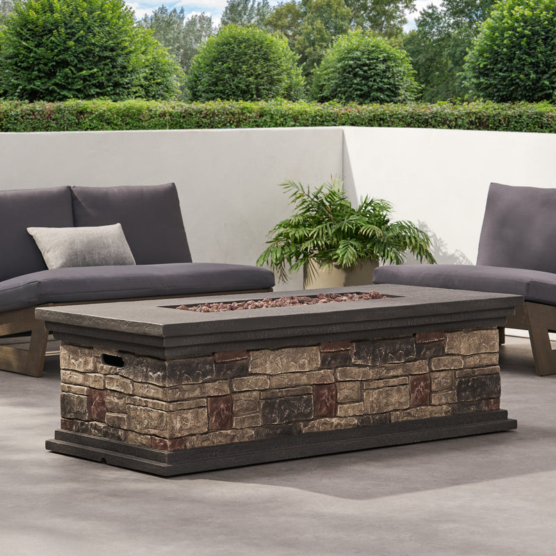 Contemporary Rectangle MGO Fire Pit 50,000 BTU Stone Gray Magnesium