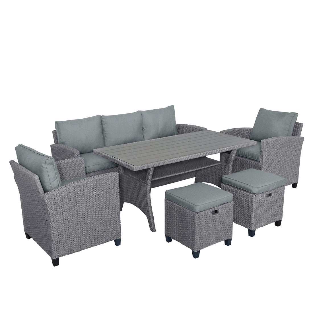 6-Piece Outdoor Rattan Wicker Set Patio Garden Backyard Sofa, Chair