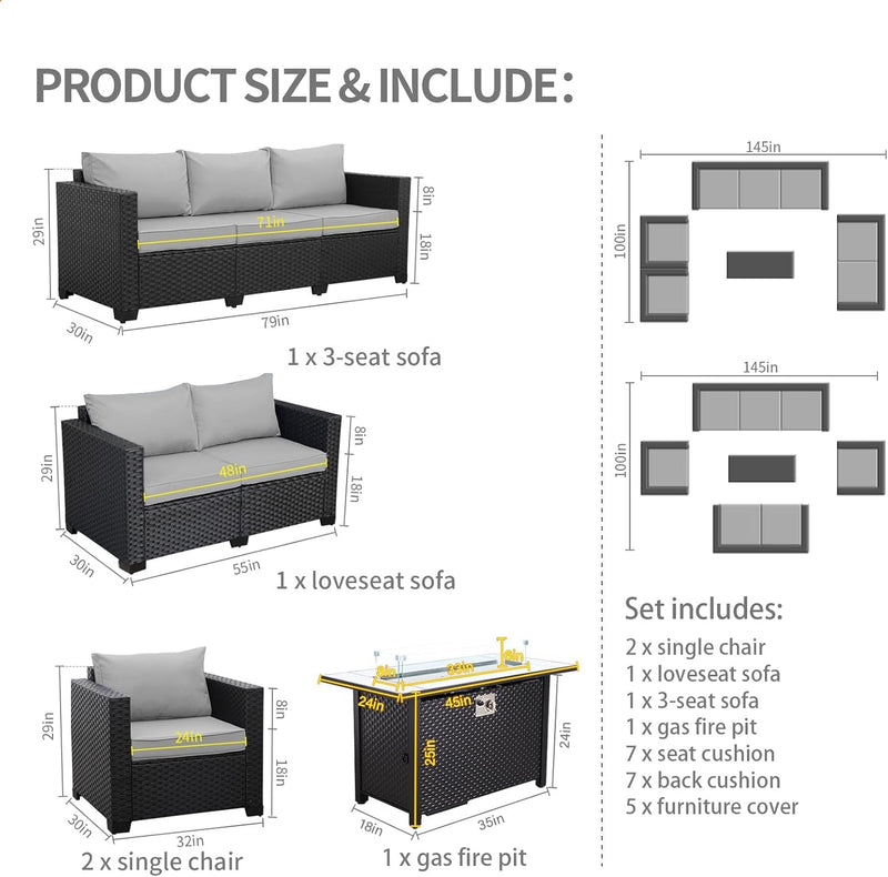 5 Pcs Outdoor Furniture Sets Patio Furniture Set with 45" Fire Pit