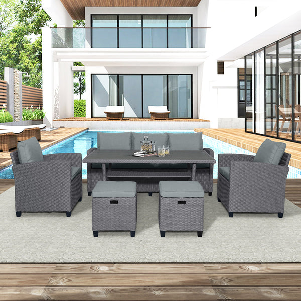 6-Piece Outdoor Rattan Wicker Set Patio Garden Backyard Sofa, Chair