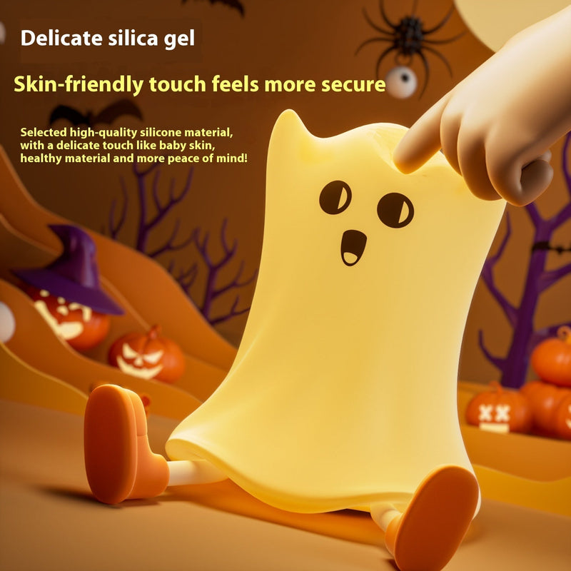 Halloween Silicone Ghost Shaped Bedside Lamp With Touch Control Soft