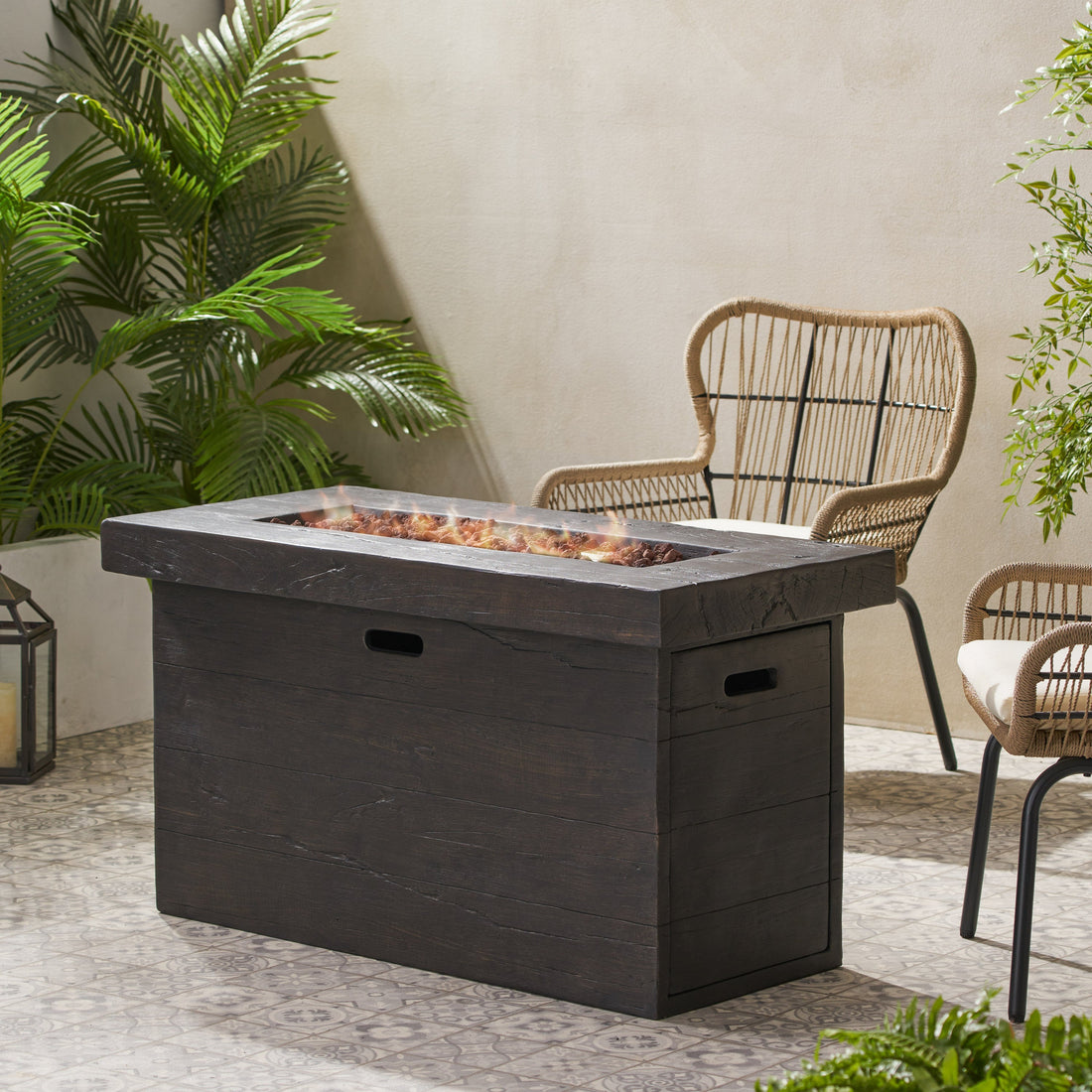 CUSTER Rectangular MGO Fire Pit 50,000 BTU Brown Magnesium Oxide 45