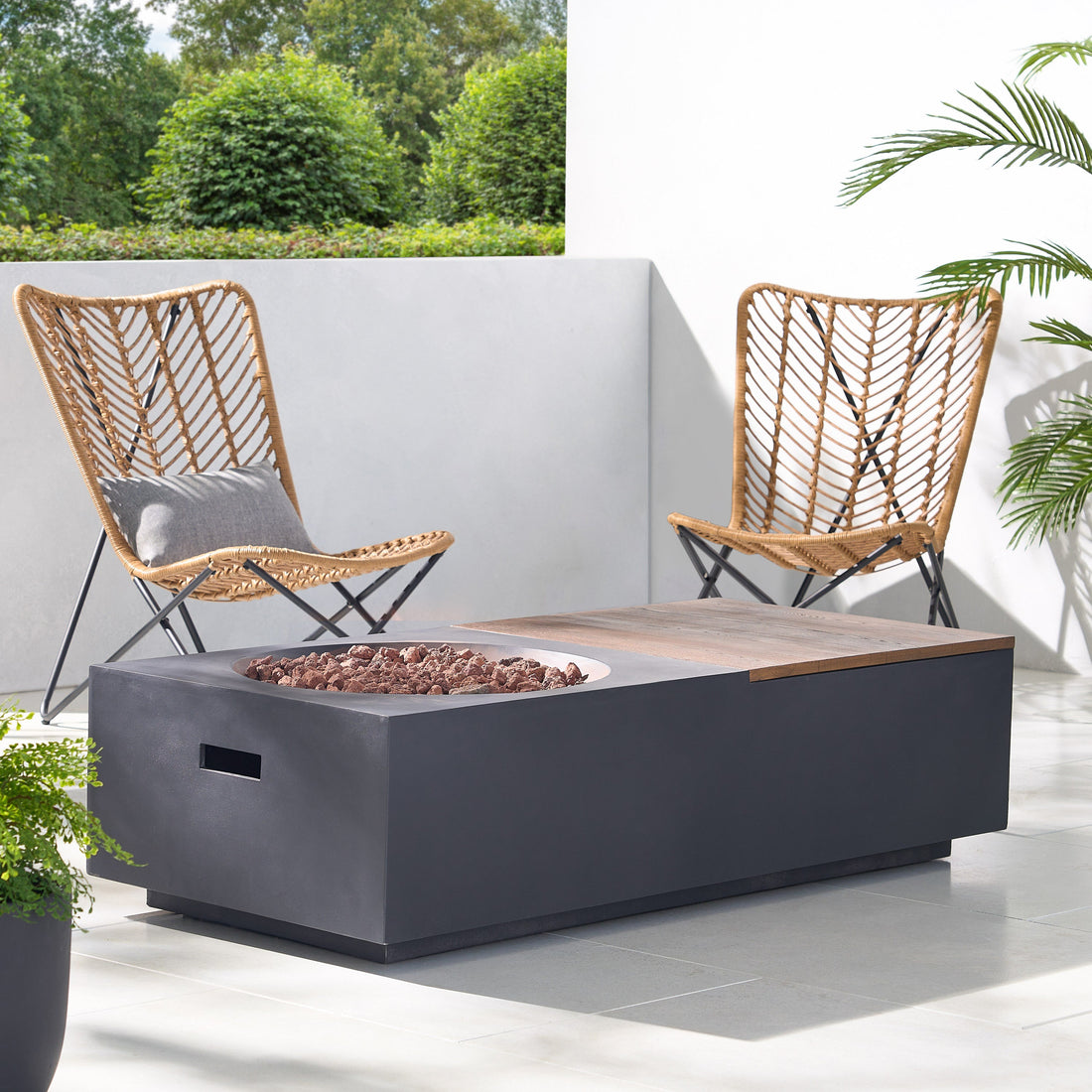 Outdoor 50,000 BTU Lightweight Concrete Rectangular Fire Pit Table