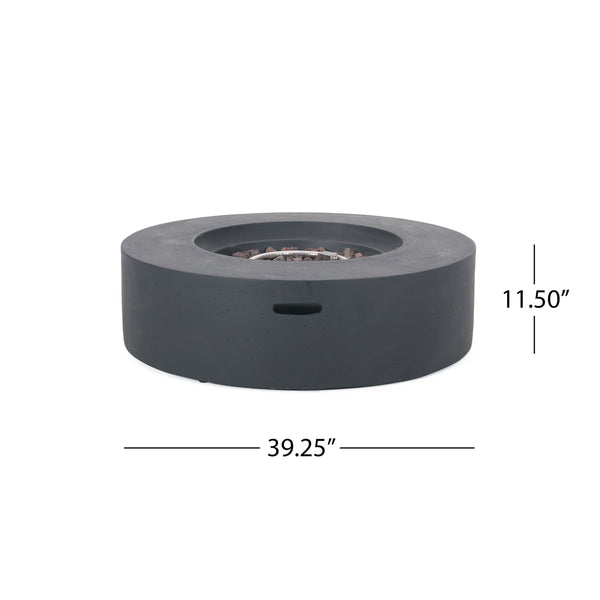 Modern Lightweight Concrete Outdoor Circular Fire Pit 50,000 BTU Dark