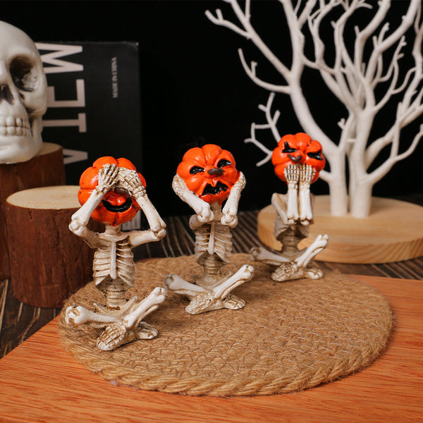 Pumpkin Head Skull Ornaments – 3-Piece Set