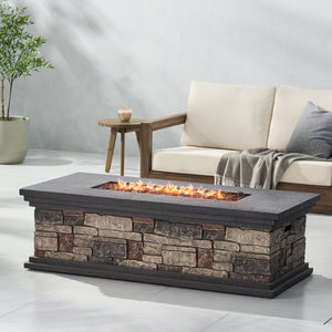 Contemporary Rectangle MGO Fire Pit 50,000 BTU Stone Gray Magnesium