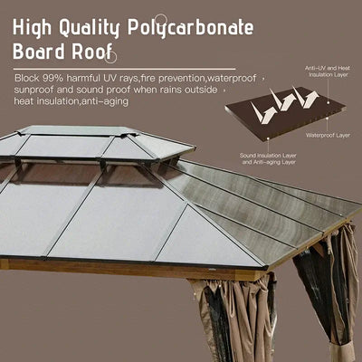 Polycarbonate Hardtop Gazebo Wood-looking
