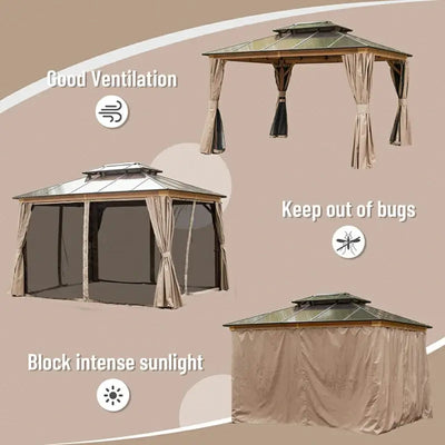 Polycarbonate Hardtop Gazebo Wood-looking
